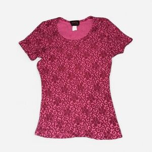 Smash By O.G. Shirt Womens Small Pink Floral Scoop Terry Stretch Fitted Y2K